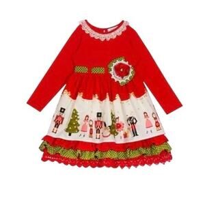 Counting Daisies Dress Size 5 Nutcracker Red Holiday Lace Trim Long Sleeve